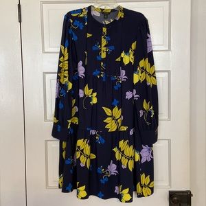 Halogen, Navy, Yellow Royal Blue and Lilac Floral, Long Sleeve Dress, Size XXL